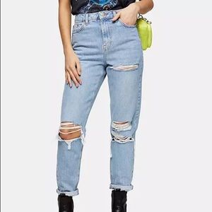 Topshop Bleached Mom Jeans 32”